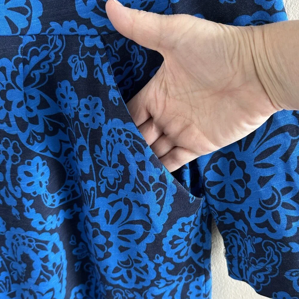 Boden Florrie Cotton Jersey Knit Long Sleeve Dress, Blue Print, 14 - Picture 4 of 8